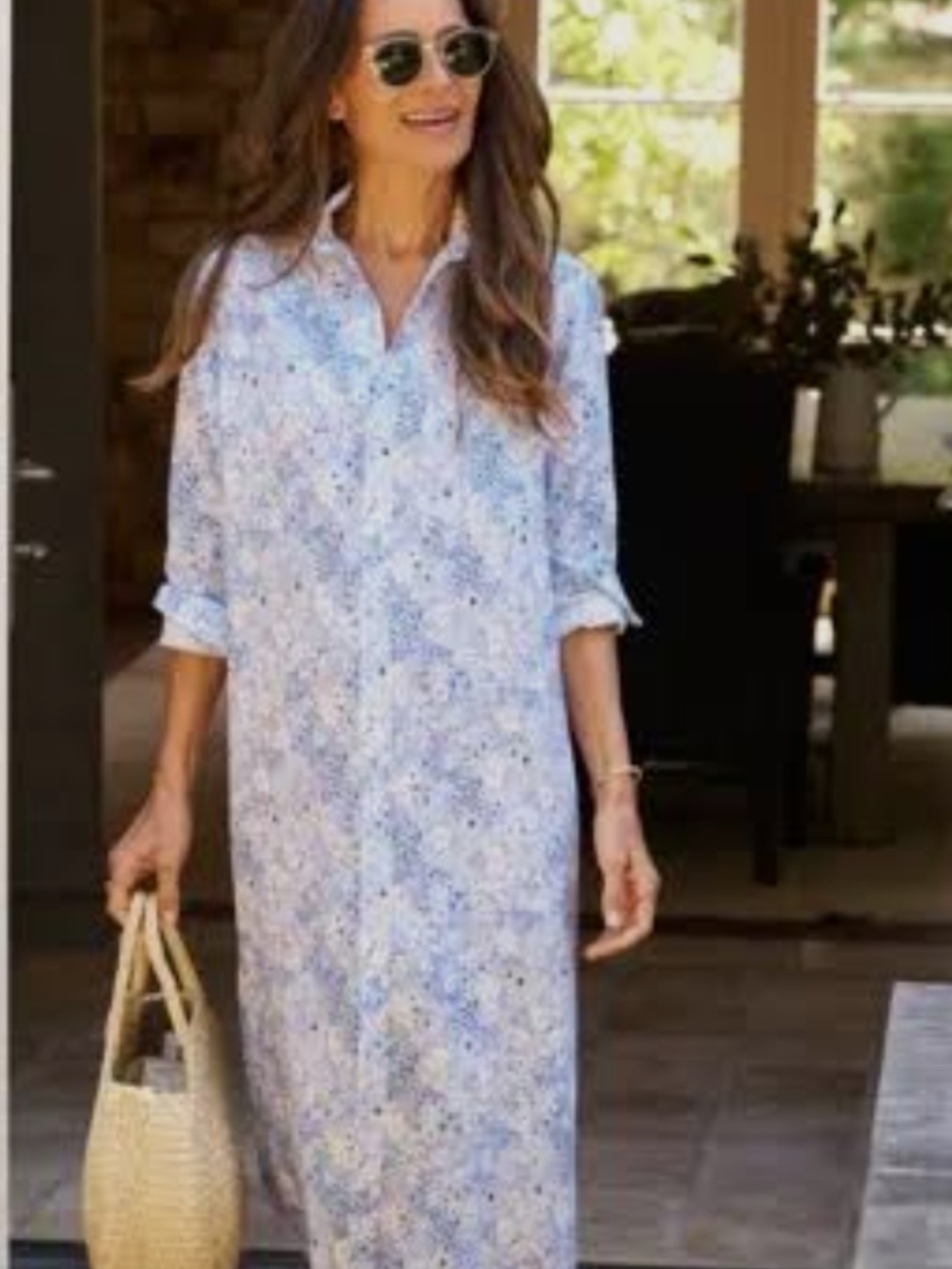Frank & Eileen Blue Floral Button-Up Shirt Dress